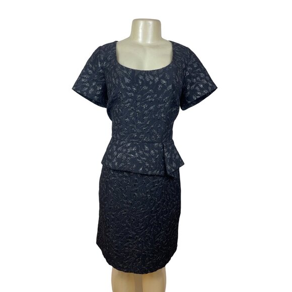 John Womens Gray Jacquard Floral Dress Scoop Neck Short